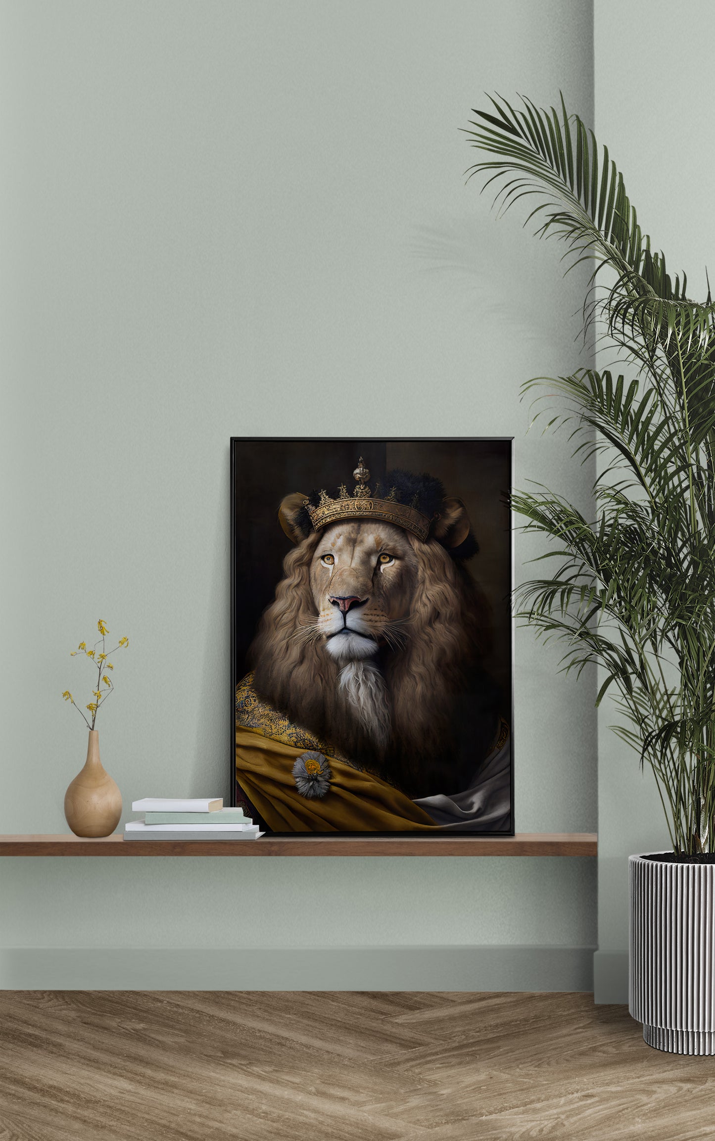 Poster Lion Noble Style Baroque - Décoration Murale Animaux, Affiche Féline Artwork, Design Élégant