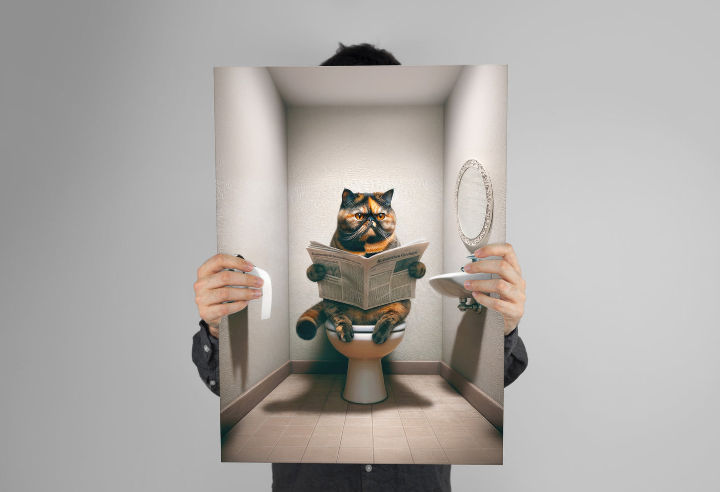Tortoiseshell Exotic Shorthair Cat Bathroom Wall Art Poster - WC Decoration Cat Lover Gift Print