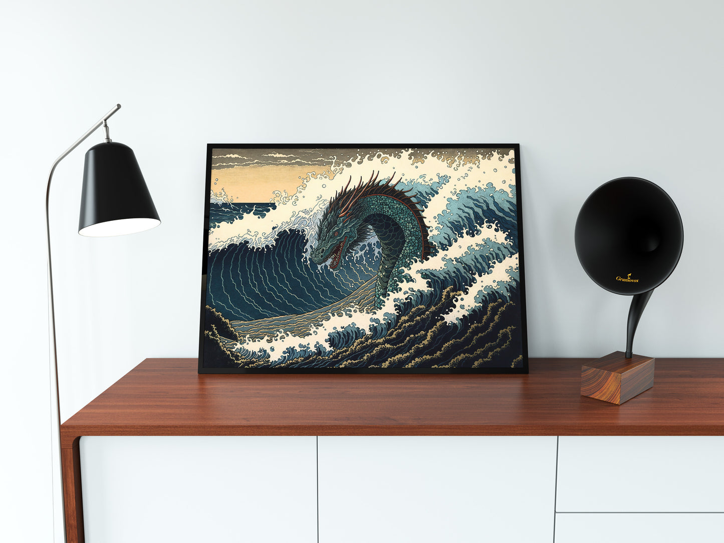 Japanese Dragon Wall Poster - Mythological Water Dragon Art, Nippon-Inspired Wall Decoration, Japanese Illustration Decor