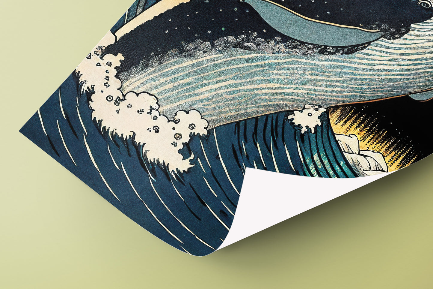 Japanese Whale at Night Wall Poster - Ukiyo-e Style Illustration, Wall Art, Home Decor, Japanese Print Poster