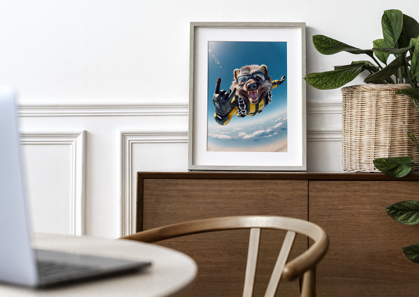 Affiche Murale Glouton en Saut Parachute, Poster Animal Sport Extrême, Décor Unique, Idée Cadeau