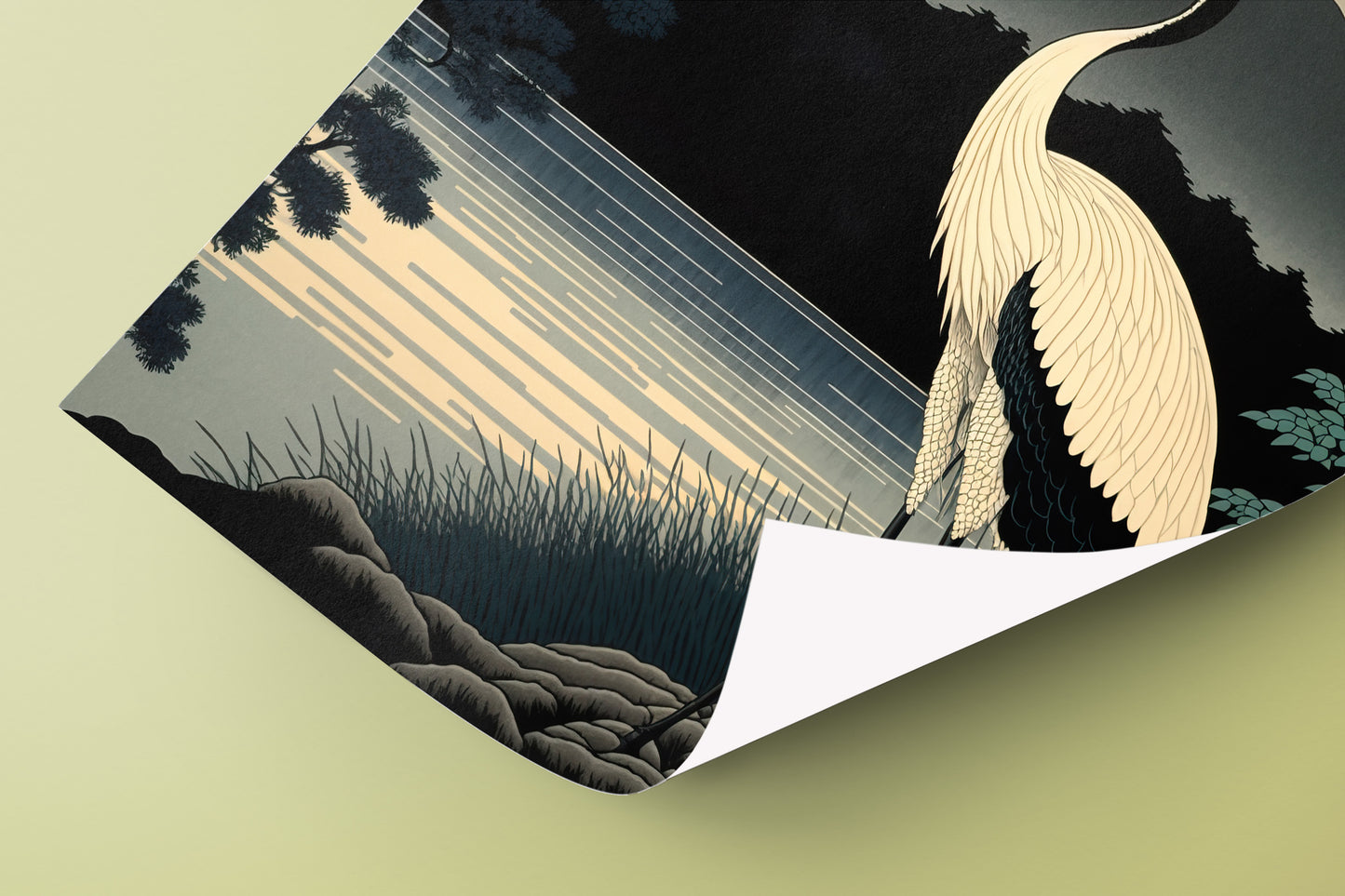 Japanese Crane Sunrise Poster, Japanese Art Style, Asian Wall Decoration, Frameable Japanese Wall Art