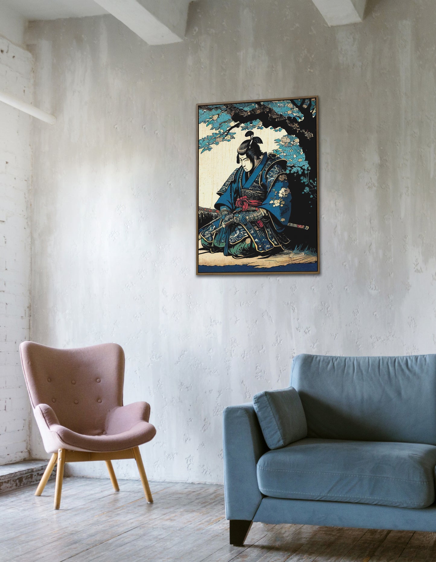 Japanese Samurai Poster - Ukiyo-e Wall Art Illustration, Frameable Wall Decoration