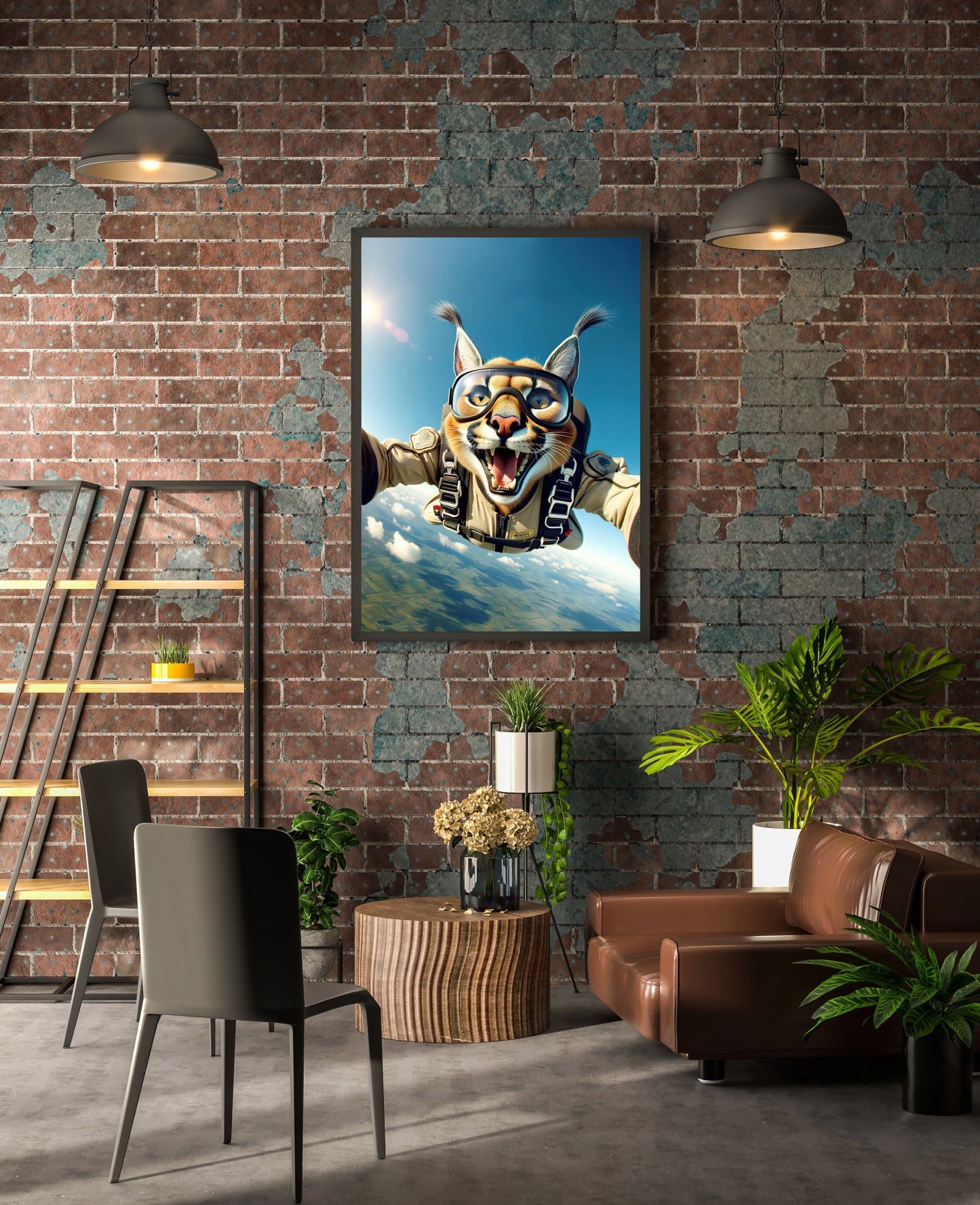 Skydiving Caracal Poster - Epic Animal Wall Art | Extreme Sport Decor | Unique Gift for Animal Lovers
