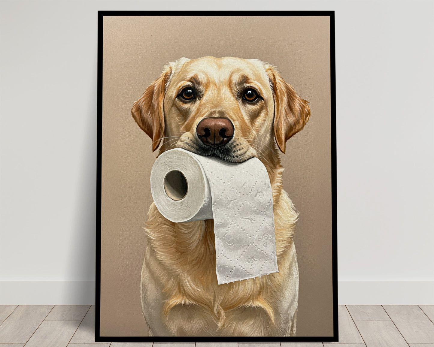 Poster Chien Labrador Sable Humour pour WC – Affiche Murale Décorative, Idée Cadeau Toilette, Encadrée ou Non, Art Mural Canin