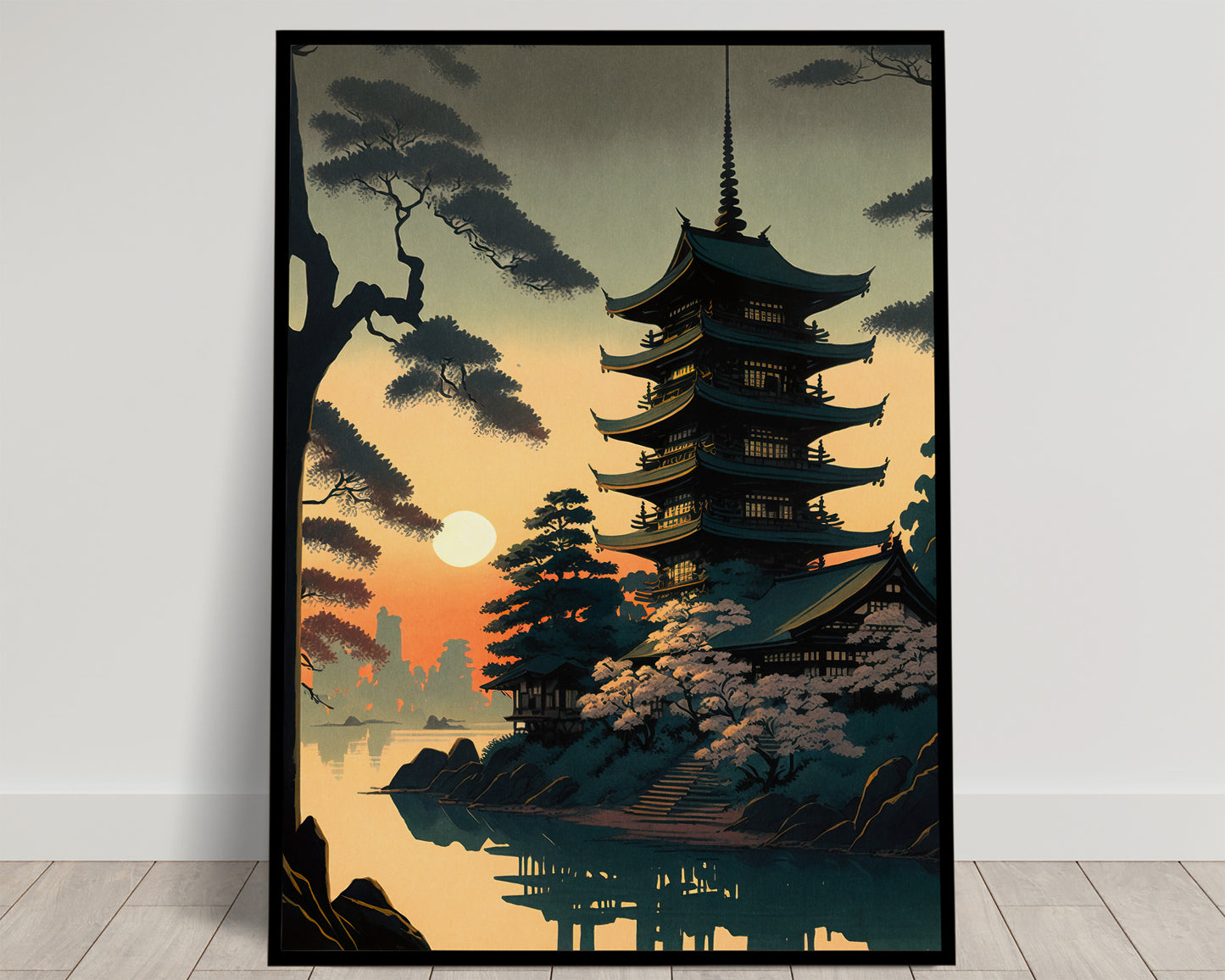 Japanese Temple Sunrise Poster, Japanese Art Style Decoration, Asian Nippon Wall Art, Beautiful Japanese Poster