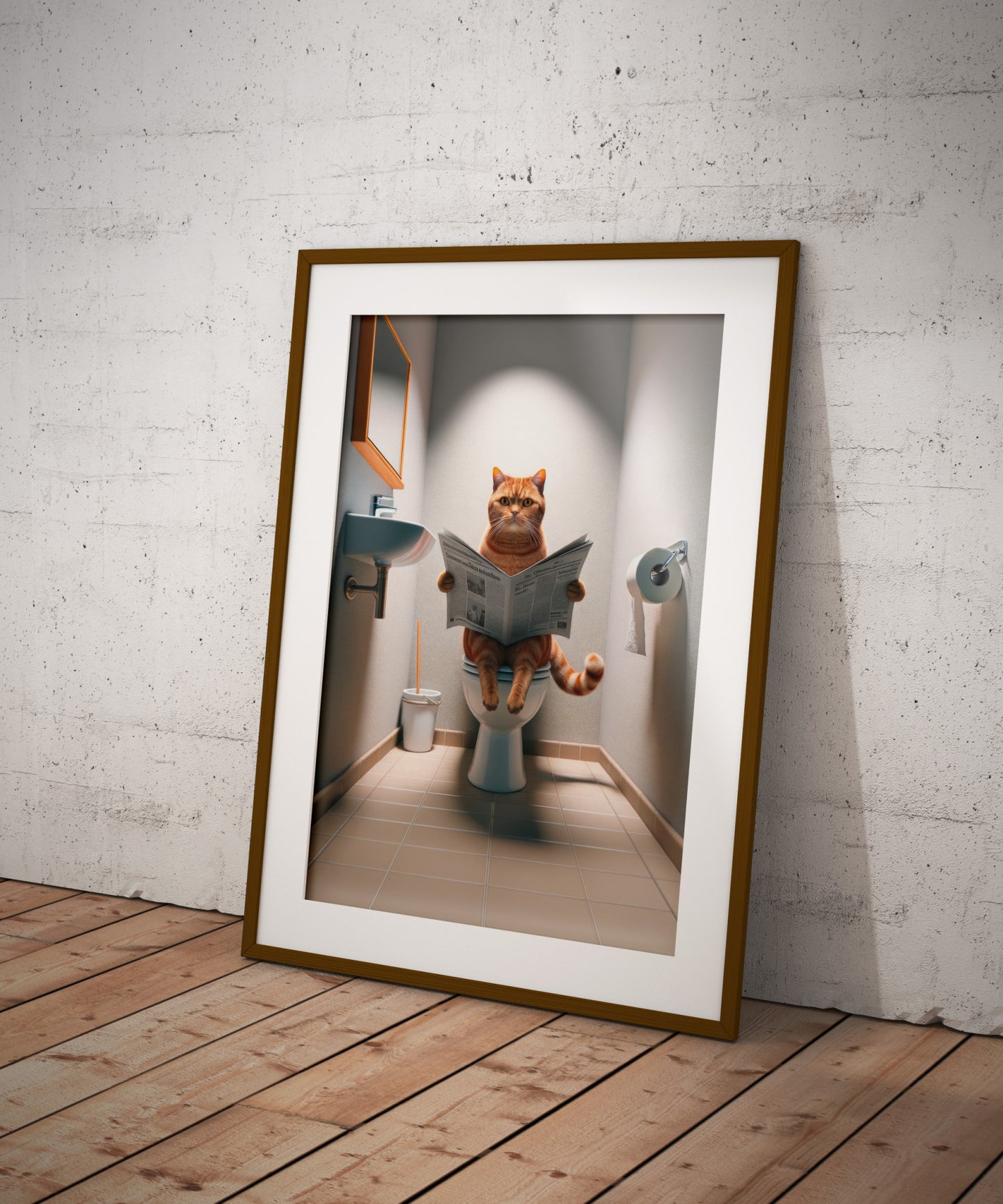 Affiche Murale Chat Roux British Shorthair sur Toilettes - Déco Humour WC & Salle de Bain, Idée Cadeau Fun