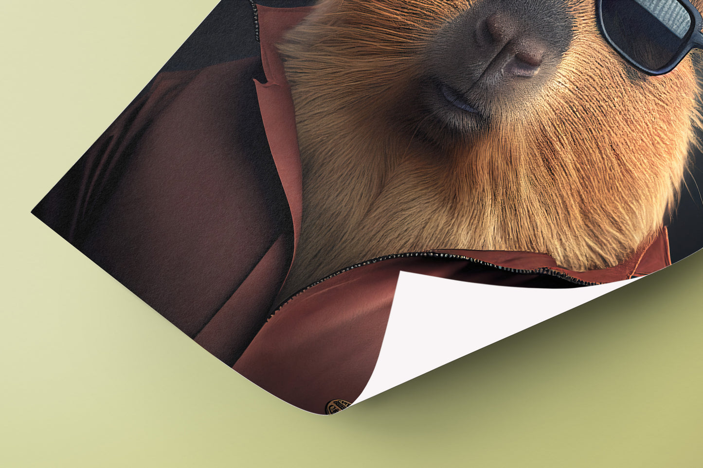 "Humorous Capybara Action Movie Star Poster - Fun Wall Art with Sunglasses for Framing"