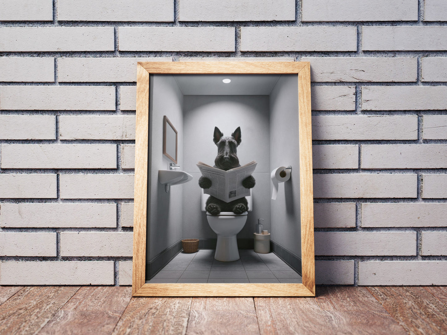 Scottish Terrier Reading Newspaper Poster - Funny Bathroom Decor, WC Art, Gag Gift for Toilet Wall