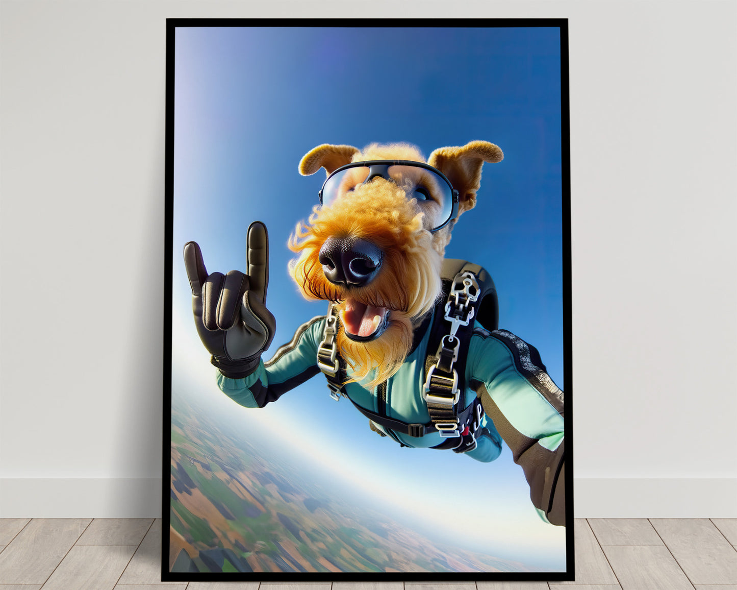 Epic Skydiving Airedale Terrier Poster - Unique Dog Lover Wall Art, Extreme Sport Decor, Animal Print Gift
