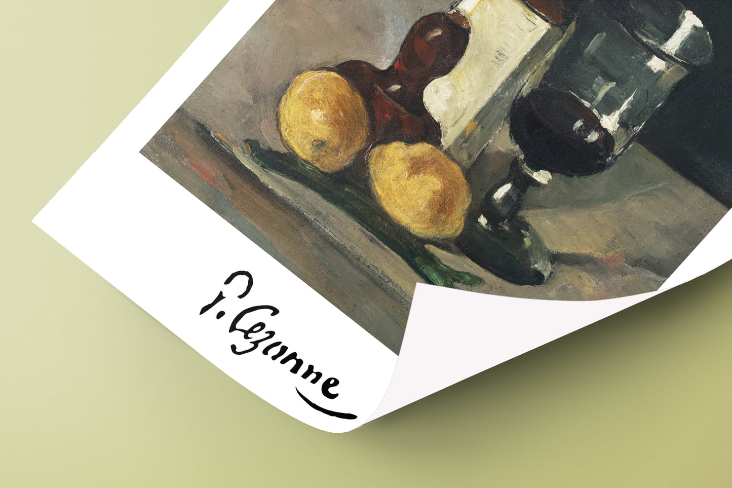 Affiche Poster Paul Cézanne: Nature Morte avec Bouteilles, Verre et Citrons - Illustration Impressionnisme, Chef-d'œuvre Art Murale