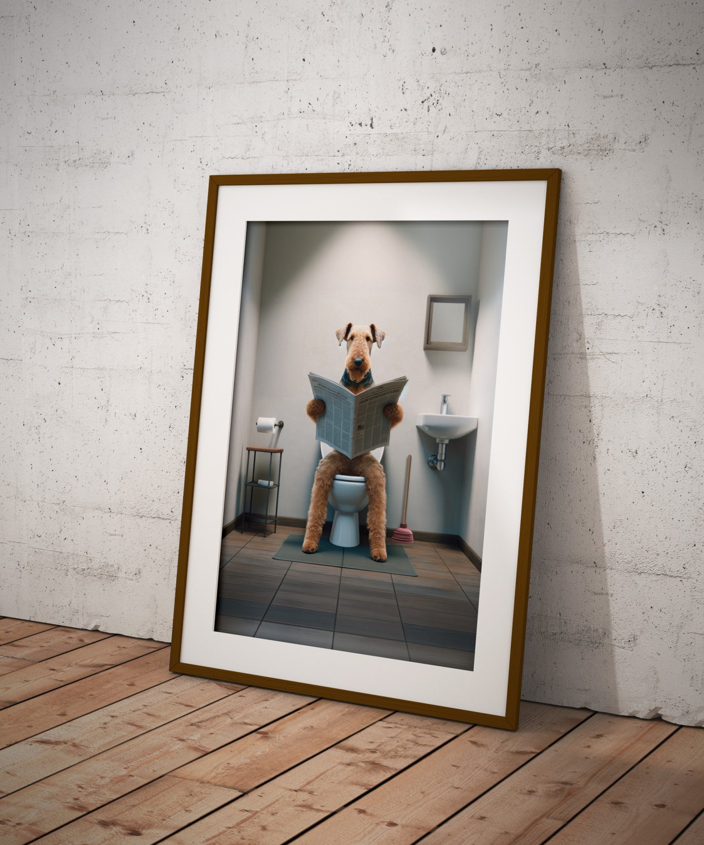 Poster Humour Toilette avec Airedale Terrier, Déco Salle de Bain, Art Mural WC, Cadre Déco et Poster Toilettes