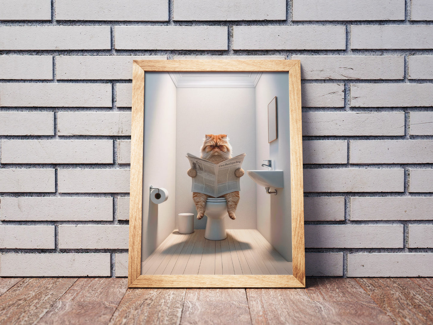 Affiche Murale Humour : Chat Persan Tigré Roux aux Toilettes, Déco WC & Salle de Bain, Idée Cadeau Chat Amusant