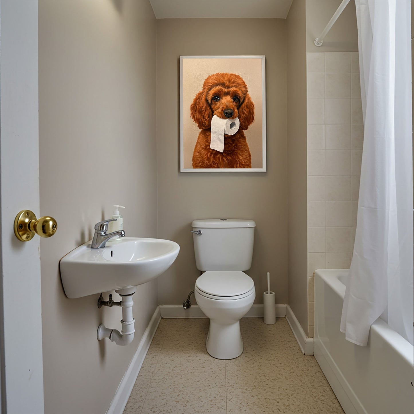 Poster chien caniche marrant pour toilettes – Affiche déco murale WC humoristique, idée cadeau original, encadrée ou non