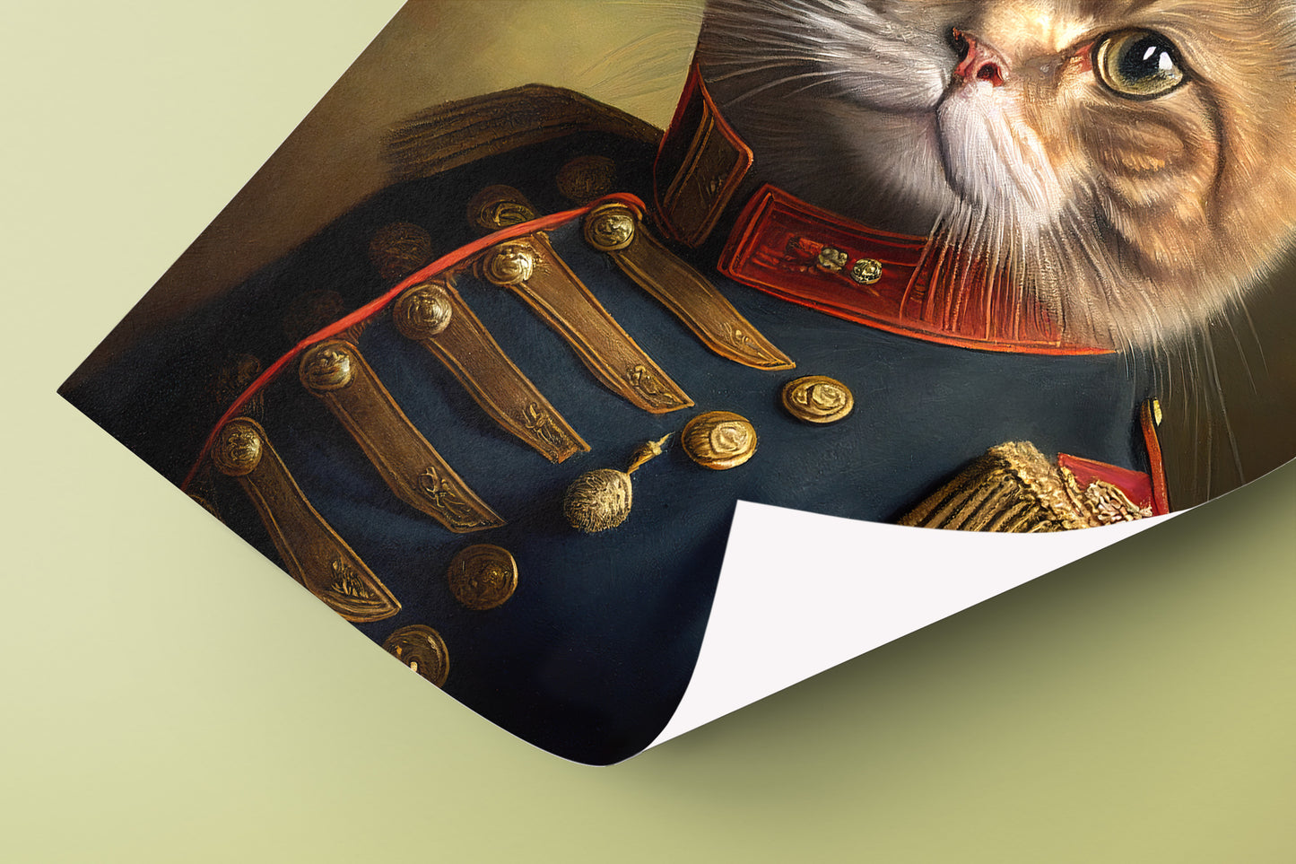 Poster Chat Roux en Uniforme Militaire - Décoration Murale Animaux, Affiche Félin à Encadrer, Toile Héros Chat