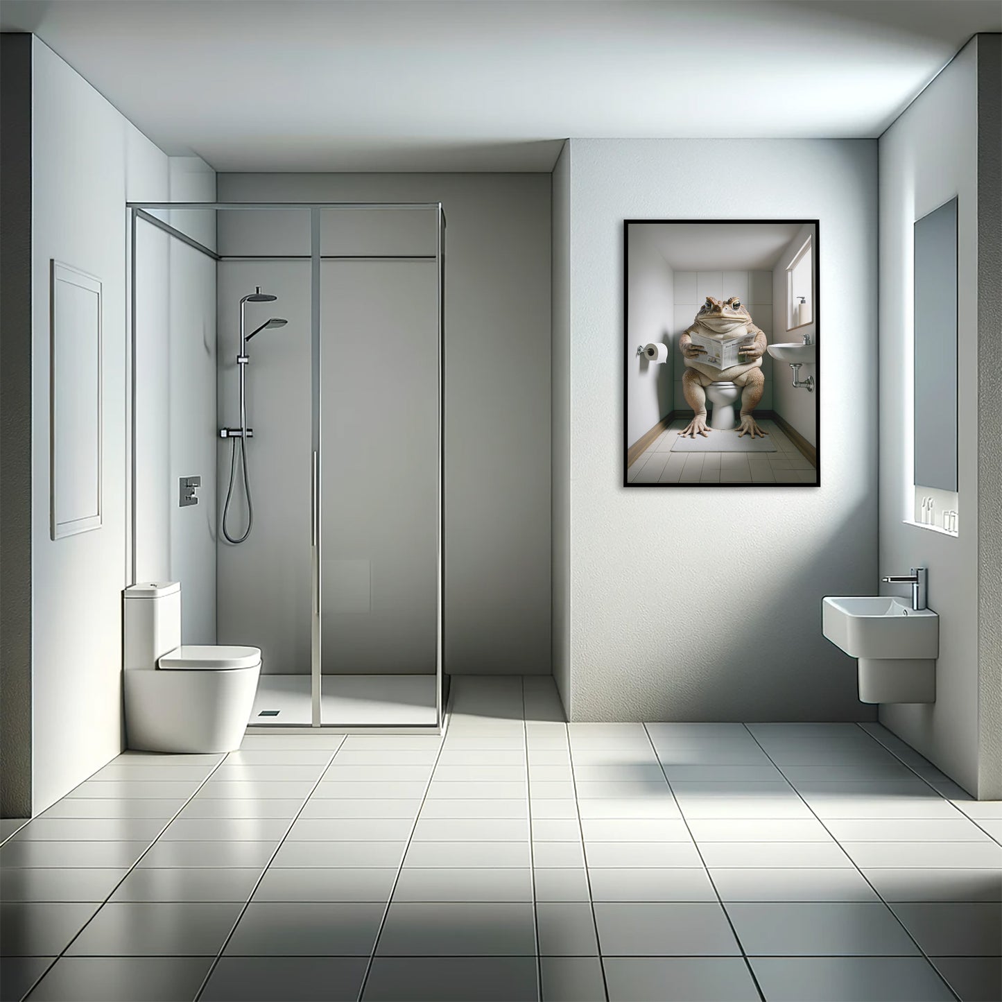 Poster Crapaud lisant le journal, Décoration Humoristique WC, Cadre Salle de bain, Art Mural, Cadeau Original Toilette