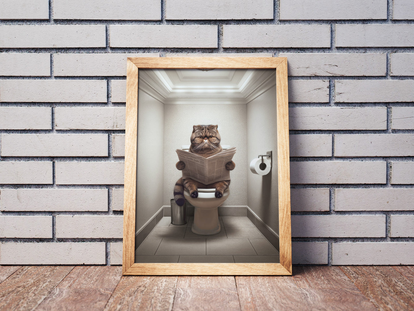 Brown Tabby Exotic Shorthair Cat Toilet Poster - Bathroom Decor, Wall Art, Cat Lover Gift