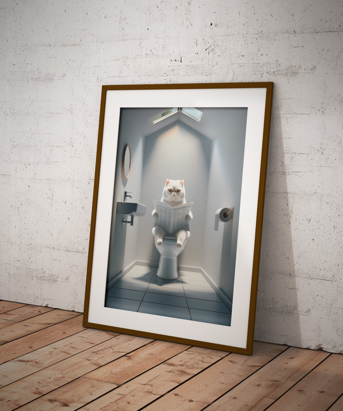 White Exotic Shorthair Cat Poster - Toilet Bathroom Decor Print | Wall Art for Cat Lovers | WC Toilet Poster