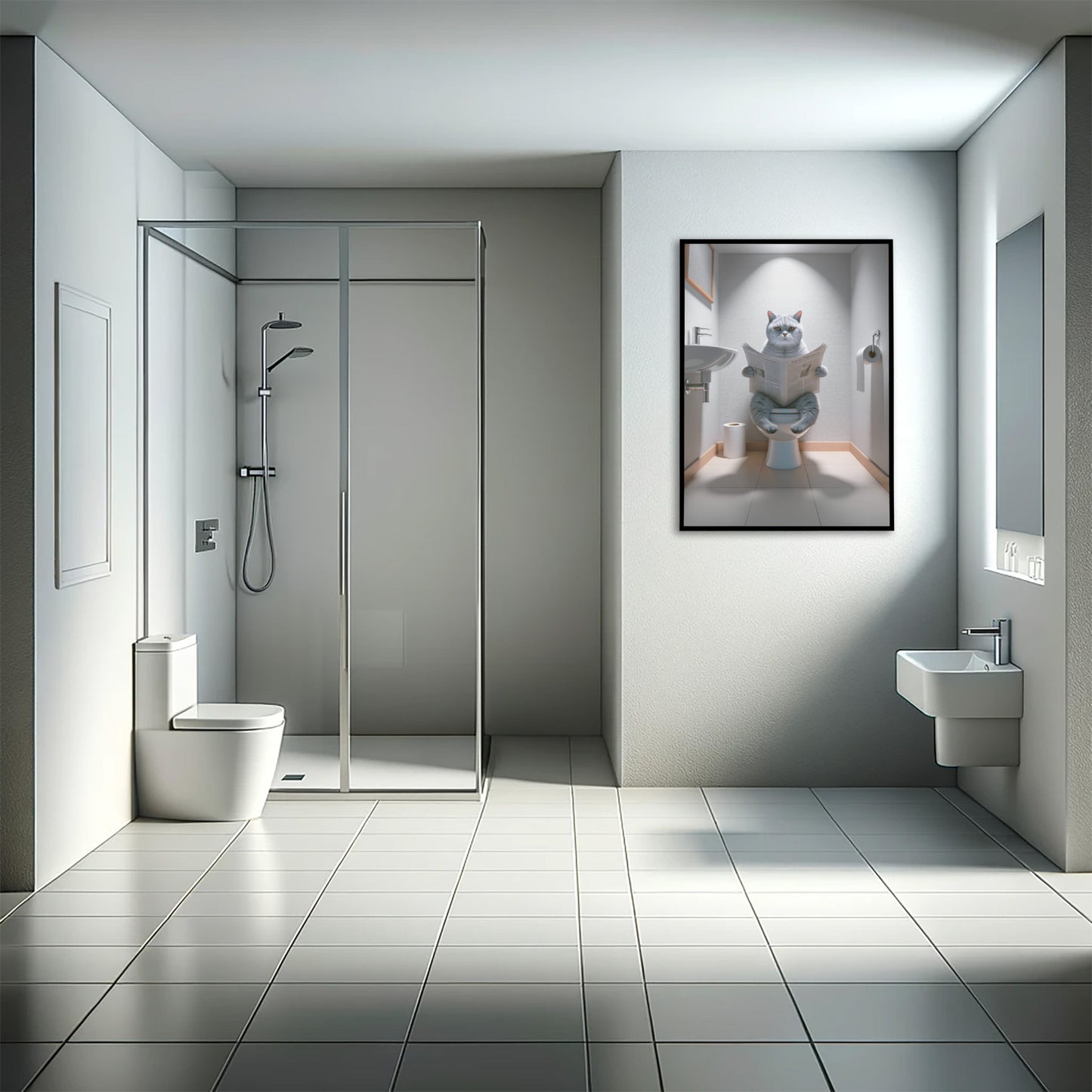Affiche Murale Humour Chat British Shorthair sur Toilettes - Déco WC et Salle de Bain, Cadeau Original