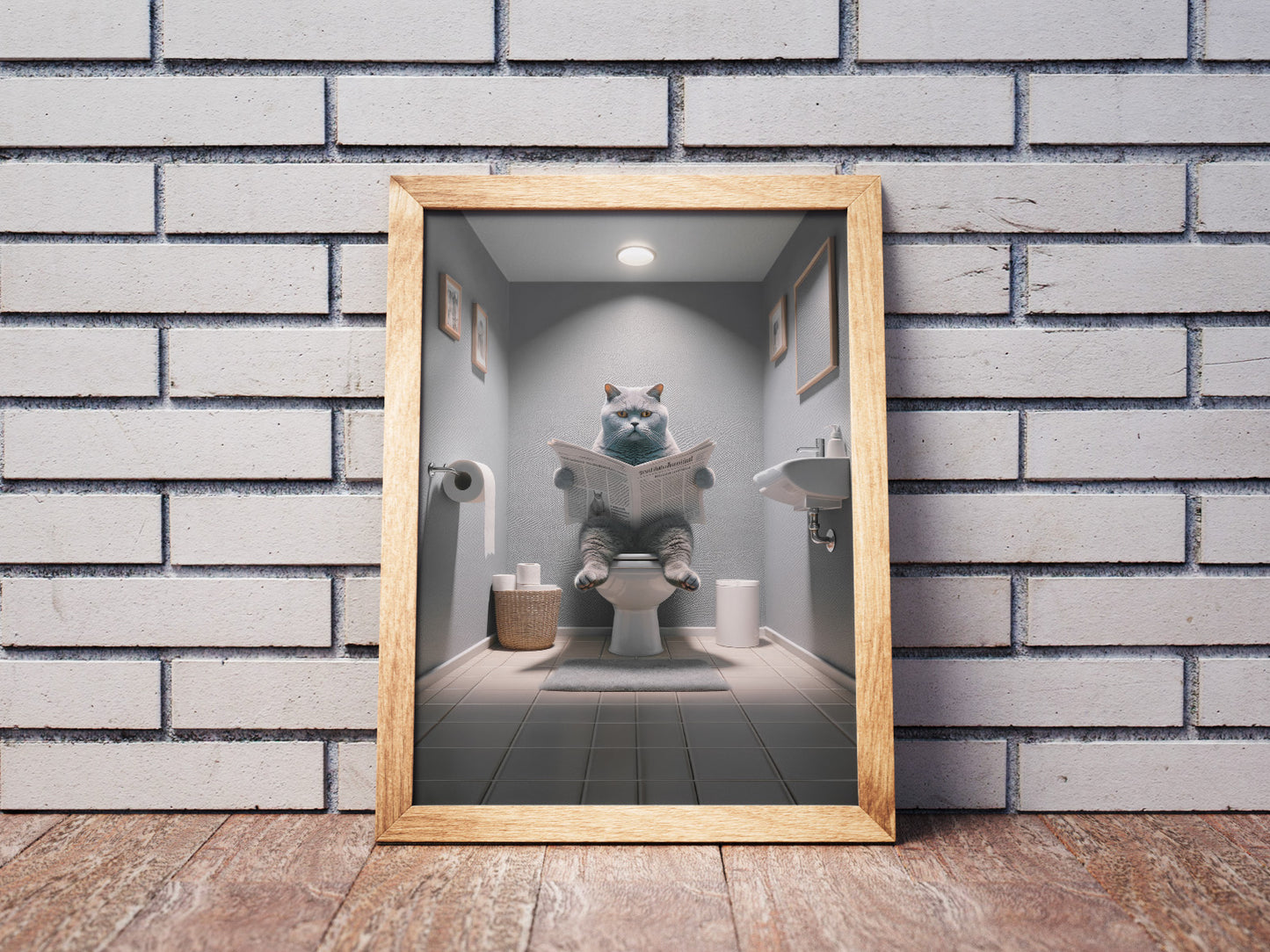 Affiche Murale Chat British Shorthair Lisant aux Toilettes, Déco Humour Salle de Bain & WC, Idée Cadeau Amusante