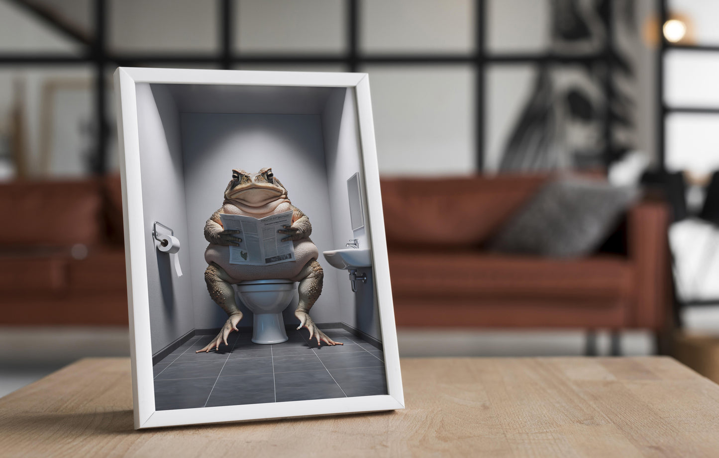 Poster d'un Crapaud lisant le journal, Décoration Humoristique WC, Affiche Toilettes, Cadre Déco Salle de Bain, Cadeau Amusant