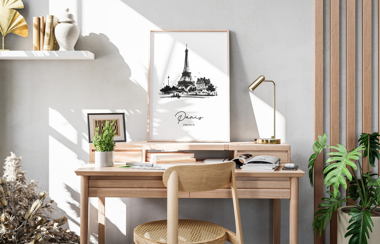 "Paris Poster - Black and White Sketch of Landmarks - Living Room Wall Art - Bedroom Decor - Office Poster - Travel Gift Idea"