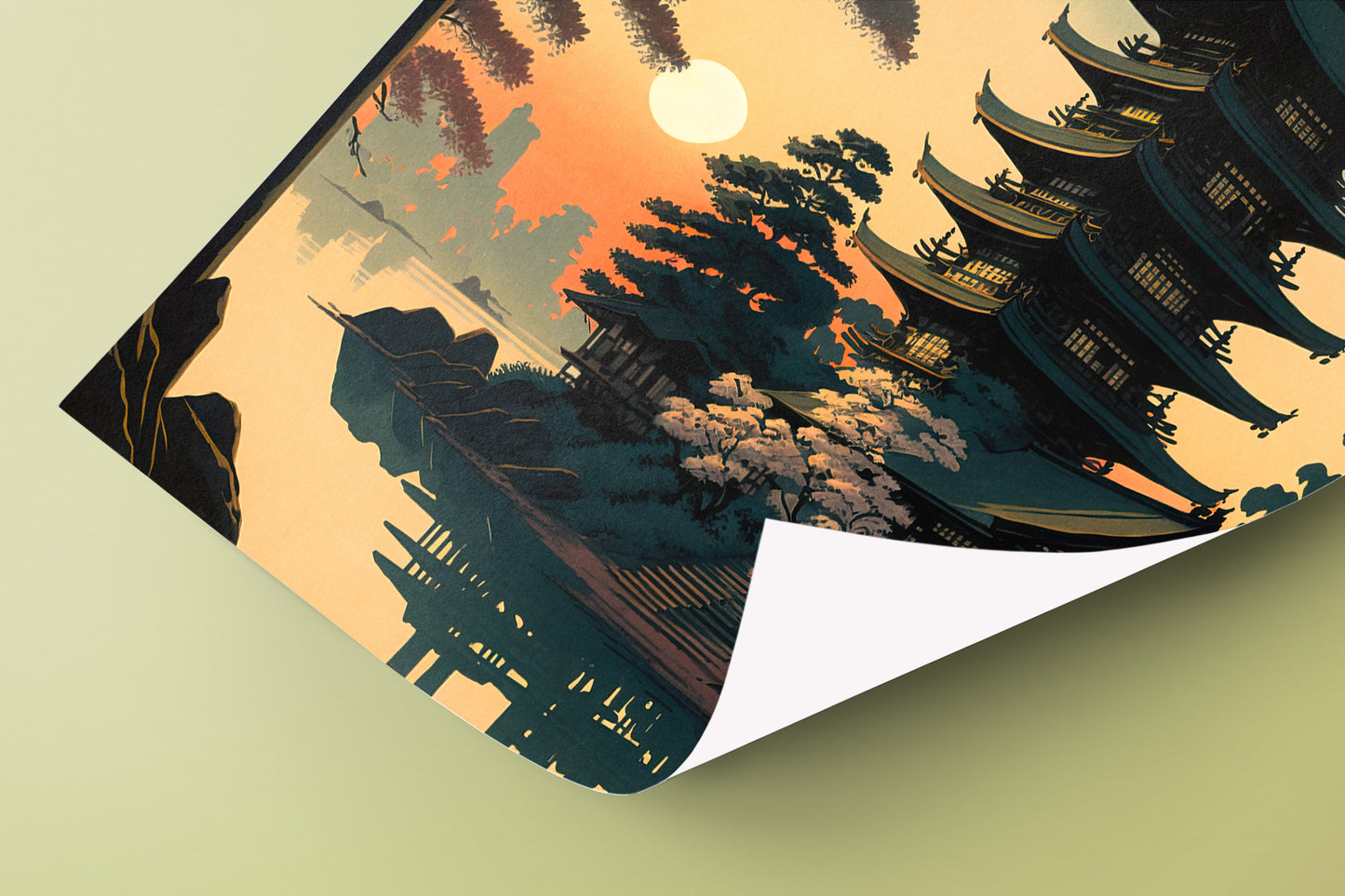 Japanese Temple Sunrise Poster, Japanese Art Style Decoration, Asian Nippon Wall Art, Beautiful Japanese Poster