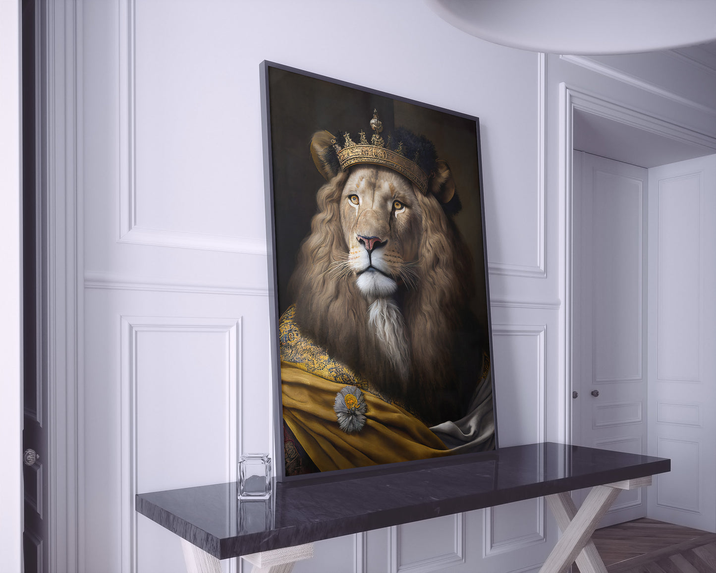 Poster Lion Noble Style Baroque - Décoration Murale Animaux, Affiche Féline Artwork, Design Élégant