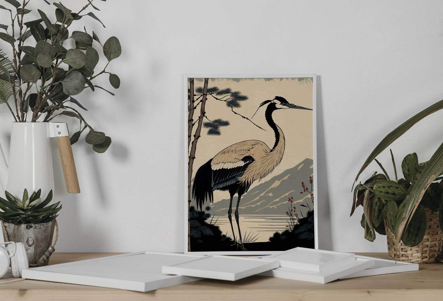 Japanese Crane Poster - Elegant Bird Wall Art, Japanese Style Illustration, Frameable Wall Decor