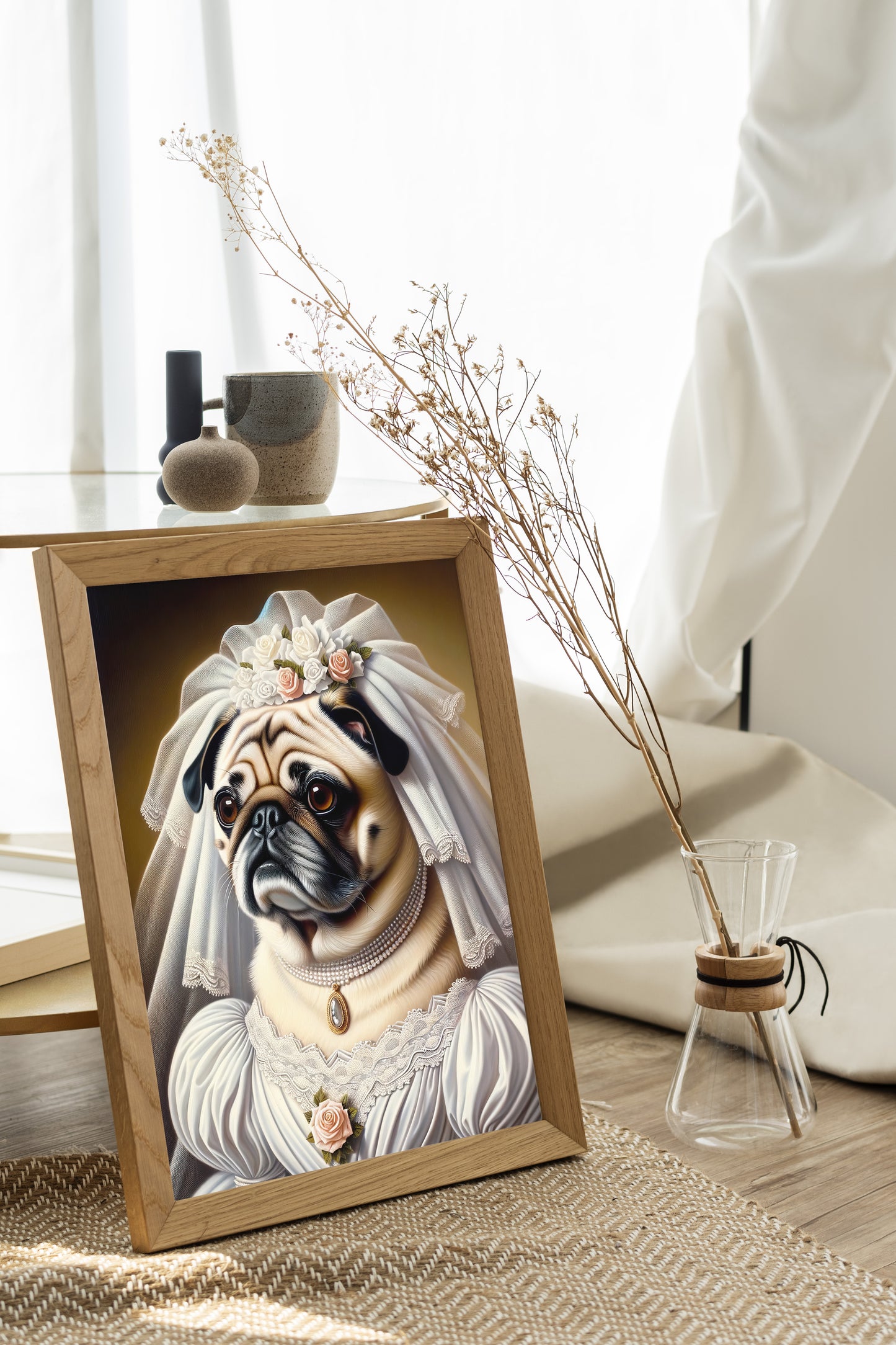Funny Pug in Wedding Dress Poster - Unique Animal Bride Wall Art Decor for Dog Lovers - Perfect Gift