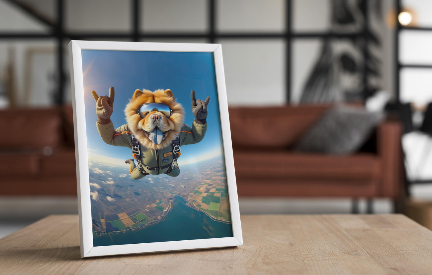 Epic Skydiving Chow Chow Poster - Unique Animal Wall Art Decor, Extreme Sport Dog Lover Gift