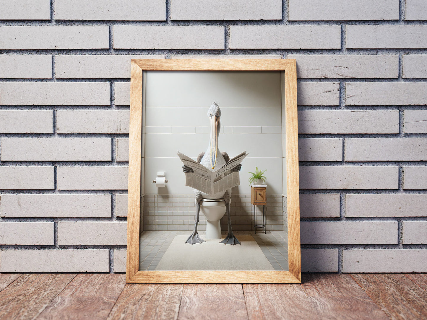 Poster Humoristique Pelican aux Toilettes, Décoration WC Amusante, Cadre Salle de Bain, Idée Cadeau Originale