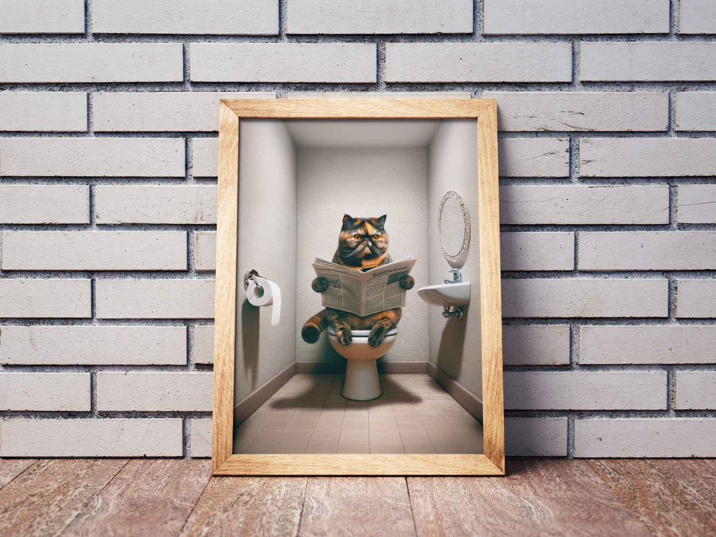 Tortoiseshell Exotic Shorthair Cat Bathroom Wall Art Poster - WC Decoration Cat Lover Gift Print