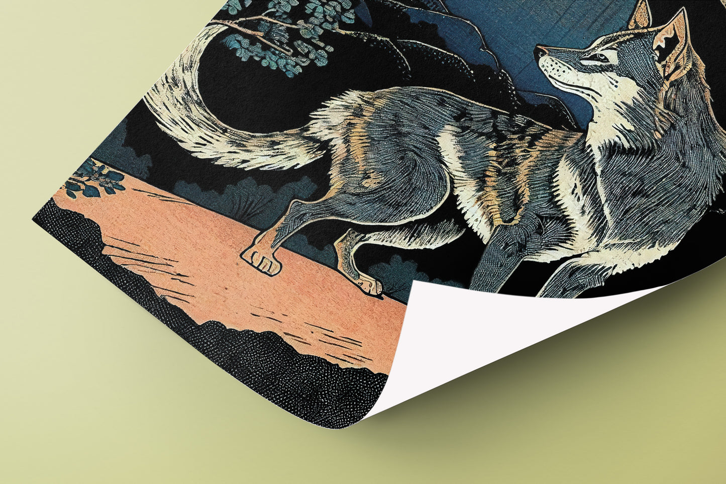 Japanese Wolf and Moon Art Poster | Wall Decoration | New Japanese Style | Frame-Ready Wall Art