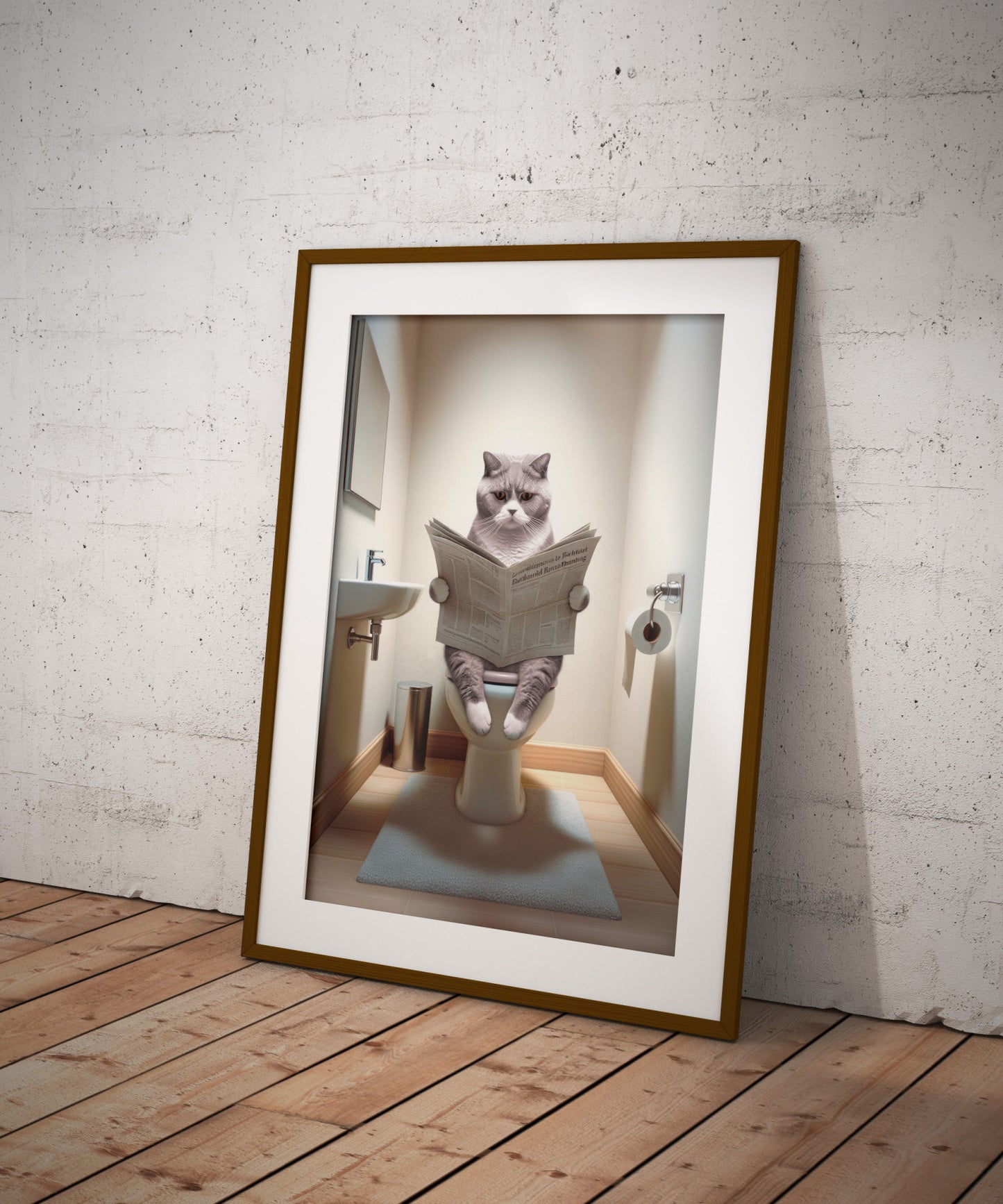 Affiche murale Chat British Shorthair Lilas-Blanc sur toilettes, Déco WC Humour, Poster Salle de Bain Cadeau