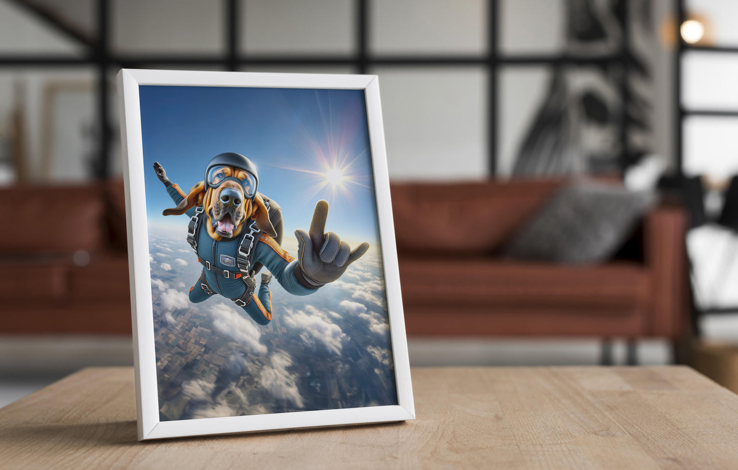 Epic Skydiving Bloodhound Poster - Unique Animal Wall Art for Extreme Sports & Dog Lover Decor