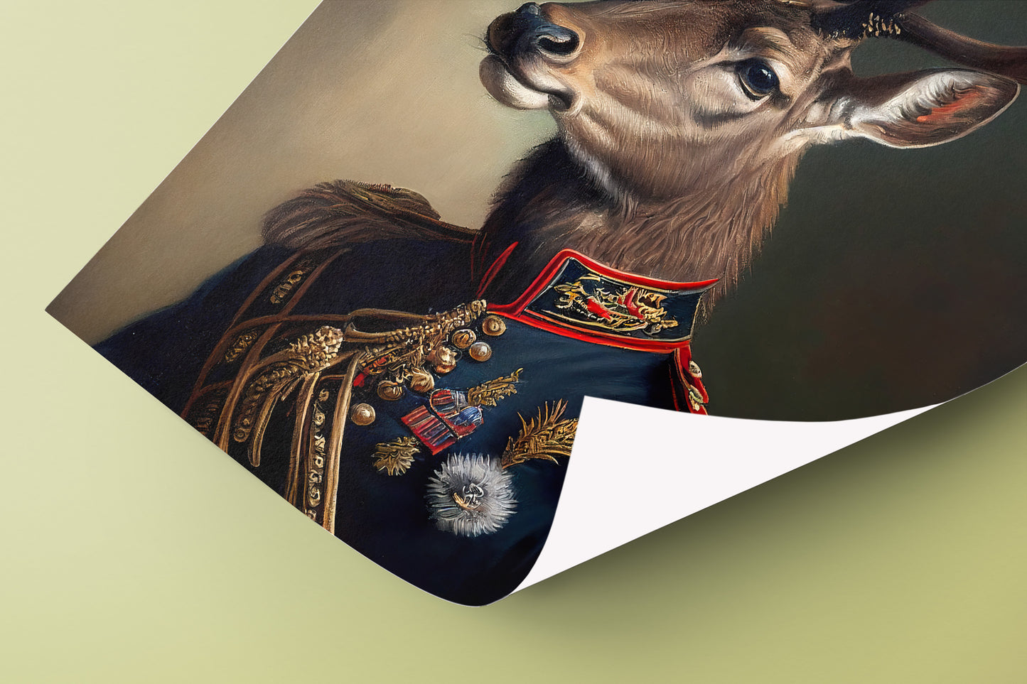 Heroic Deer in Military Uniform Poster - Animal Wall Art Print for Decor - Unique Deer Portrait