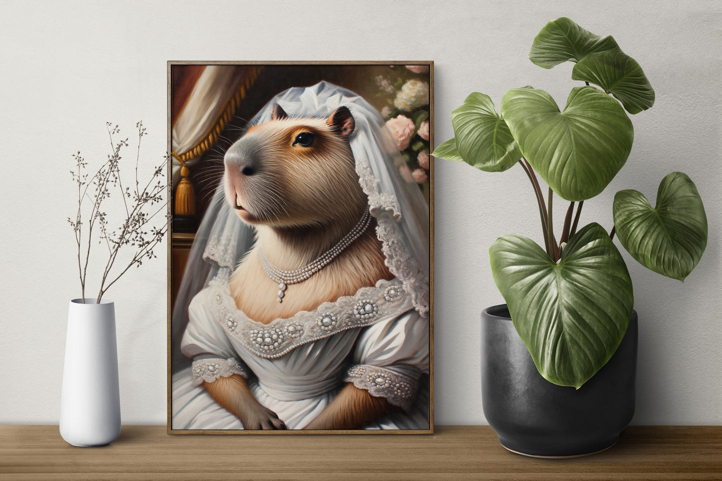 Capybara in Wedding Dress Poster - Funny Animal Wall Art - Unique Bride Decor - Quirky Gift for Home or Office