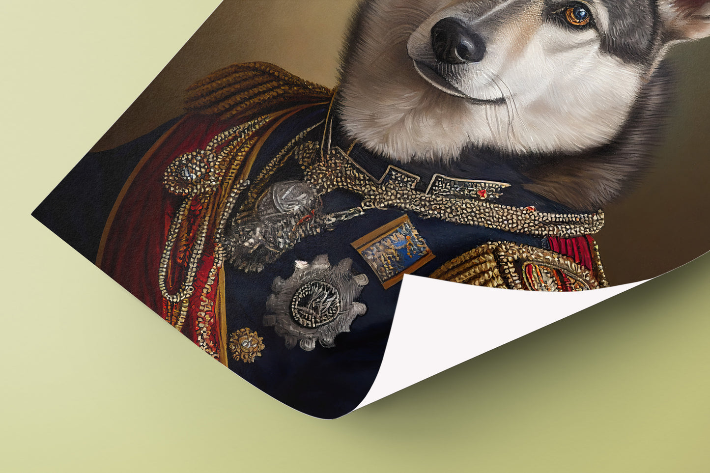 Poster Husky en Uniforme Militaire - Art Mural Drôle et Héroïque, Tableau Décoratif Chien
