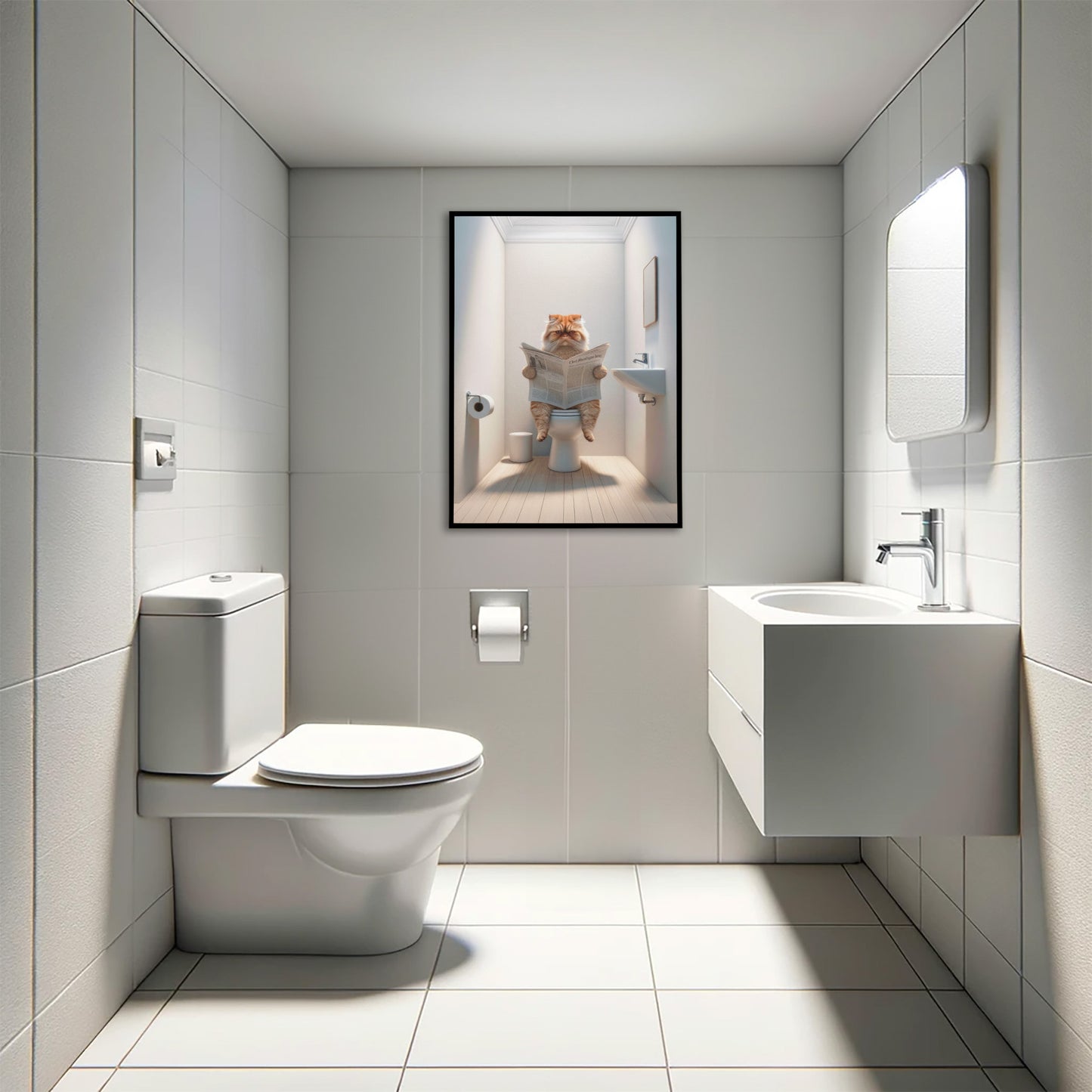 Affiche Murale Humour : Chat Persan Tigré Roux aux Toilettes, Déco WC & Salle de Bain, Idée Cadeau Chat Amusant