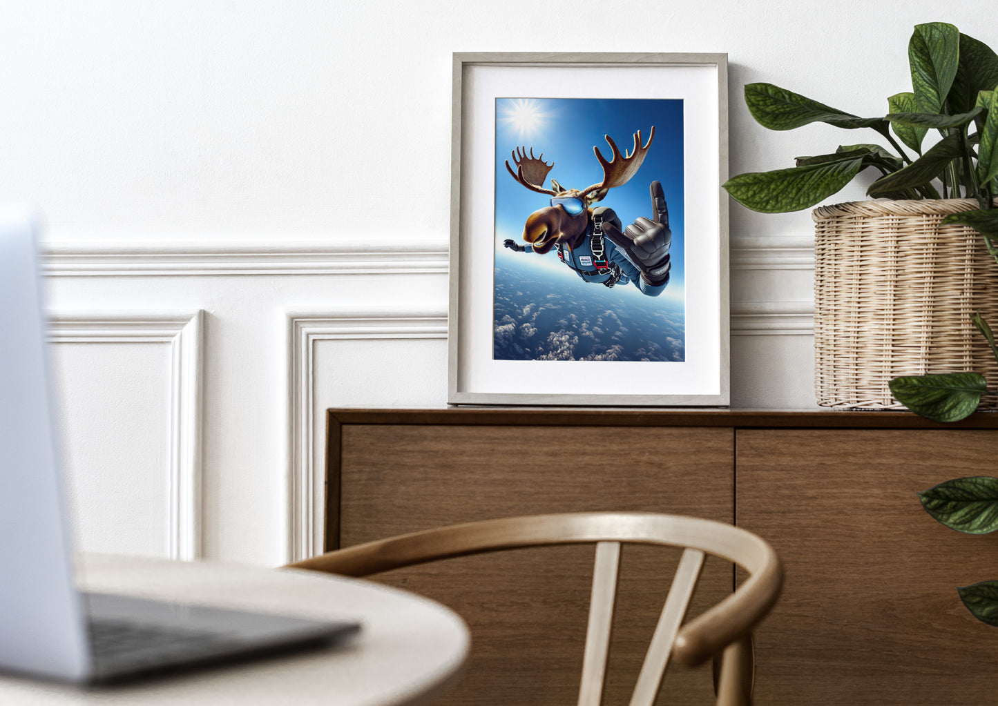 Affiche Murale Élan Parachutiste, Poster Animal en Saut Libre, Décor Sport Extrême, Idée Cadeau Originale