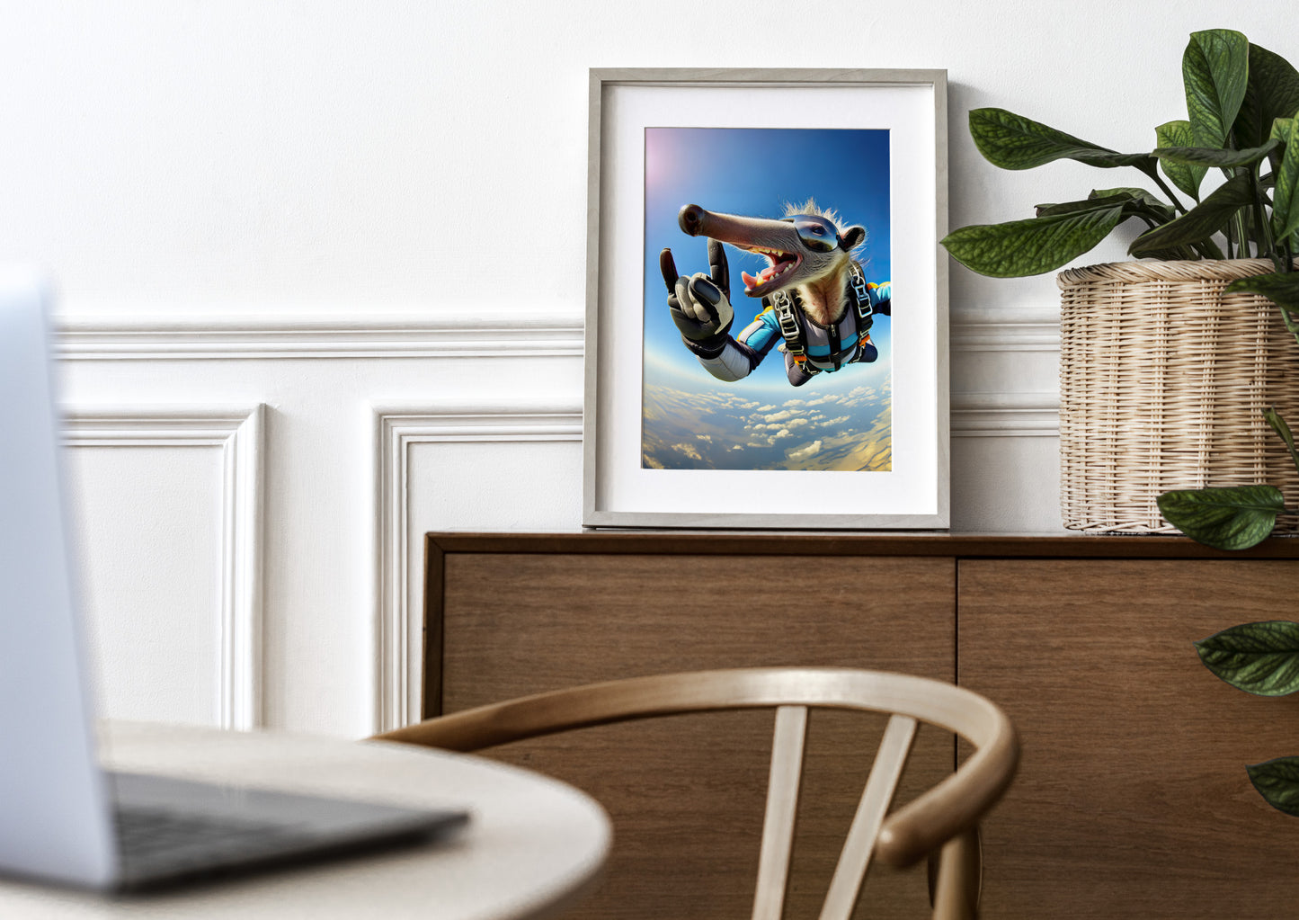 Affiche Murale Fourmilier en Chute Libre - Poster Animal Saut en Parachute, Déco Sport Extrême, Idée Cadeau Unique