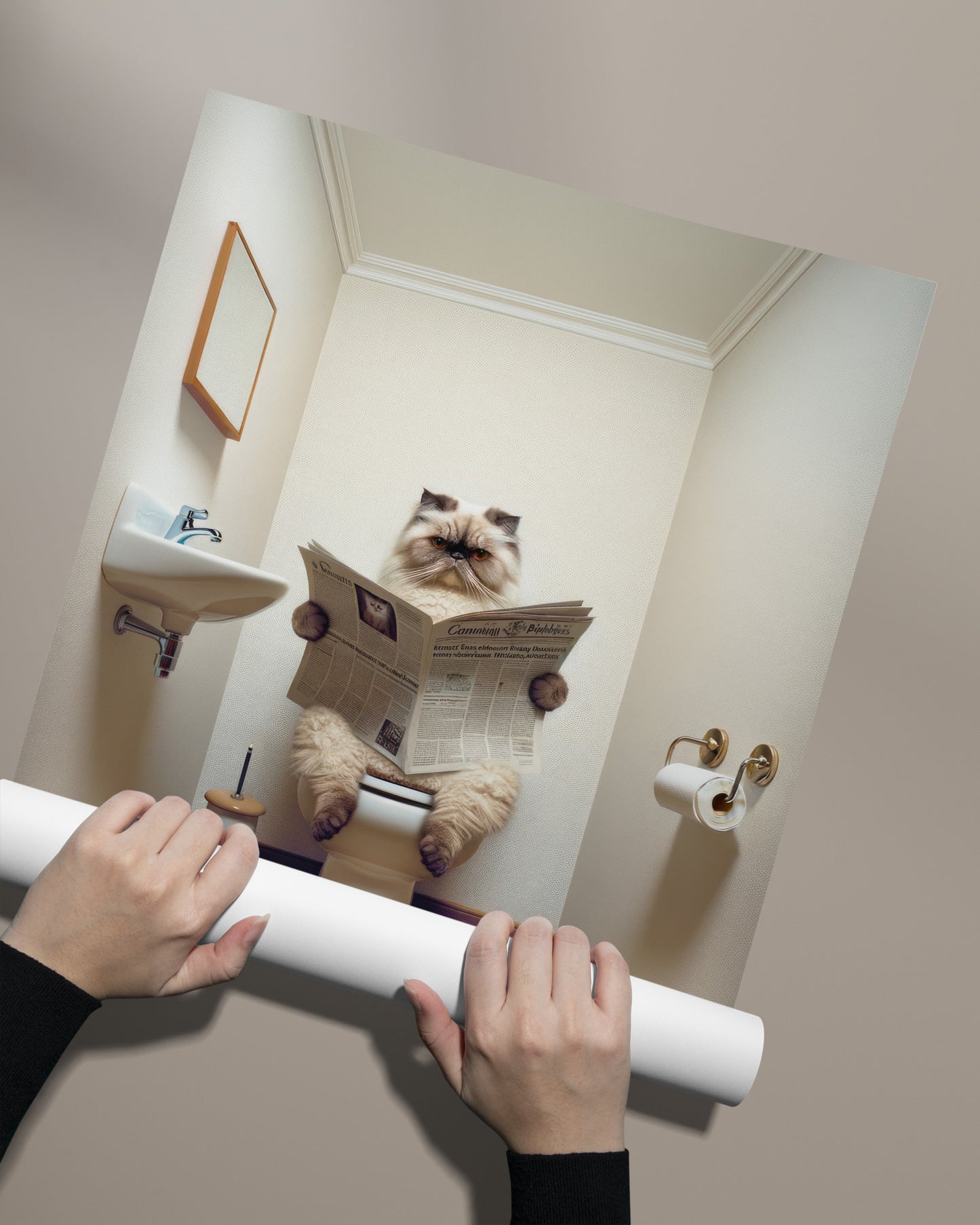 Affiche Murale Chat Persan Seal Point Lisant, Humour Décoration WC & Salle de Bain, Poster Cadeau Amusant Chat