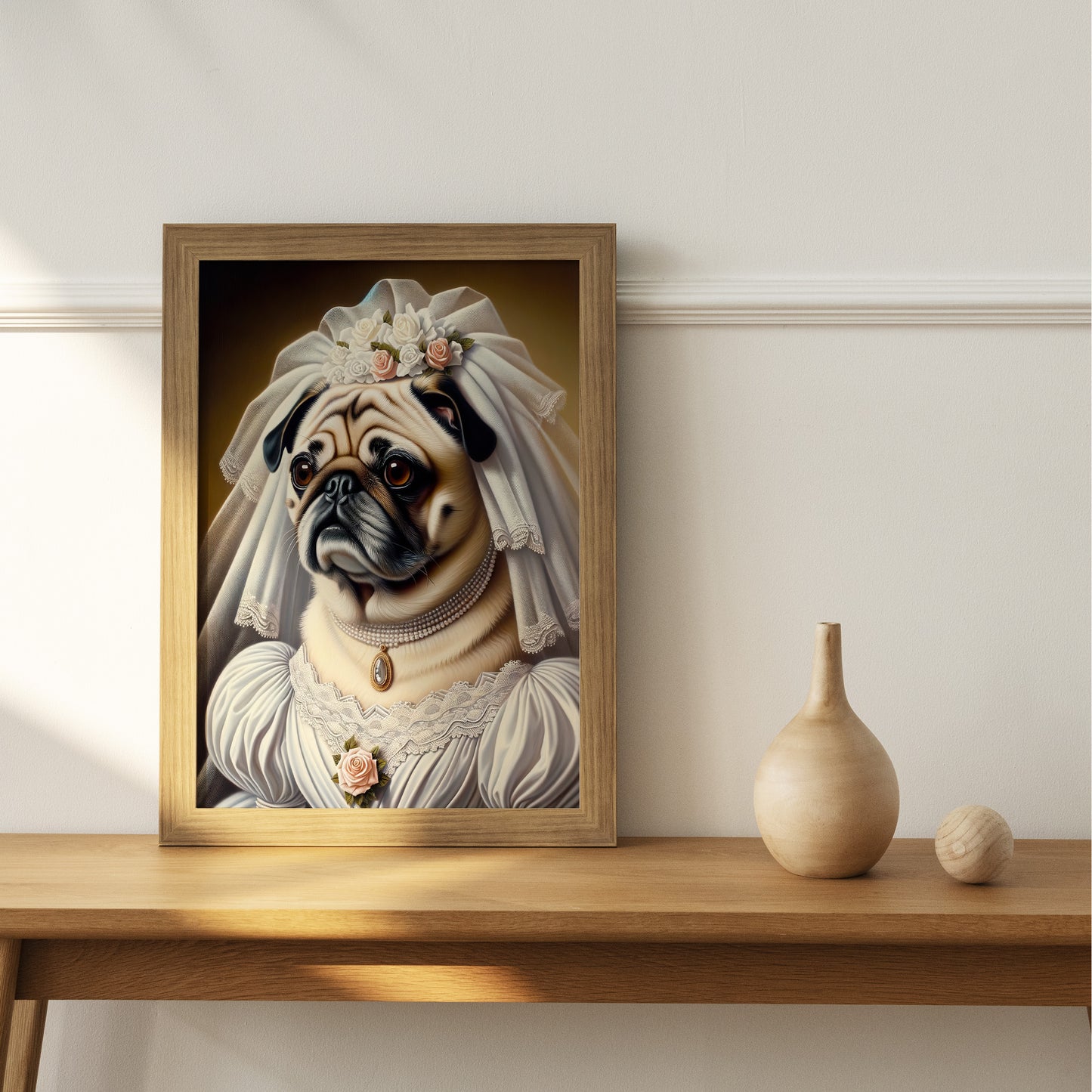 Funny Pug in Wedding Dress Poster - Unique Animal Bride Wall Art Decor for Dog Lovers - Perfect Gift