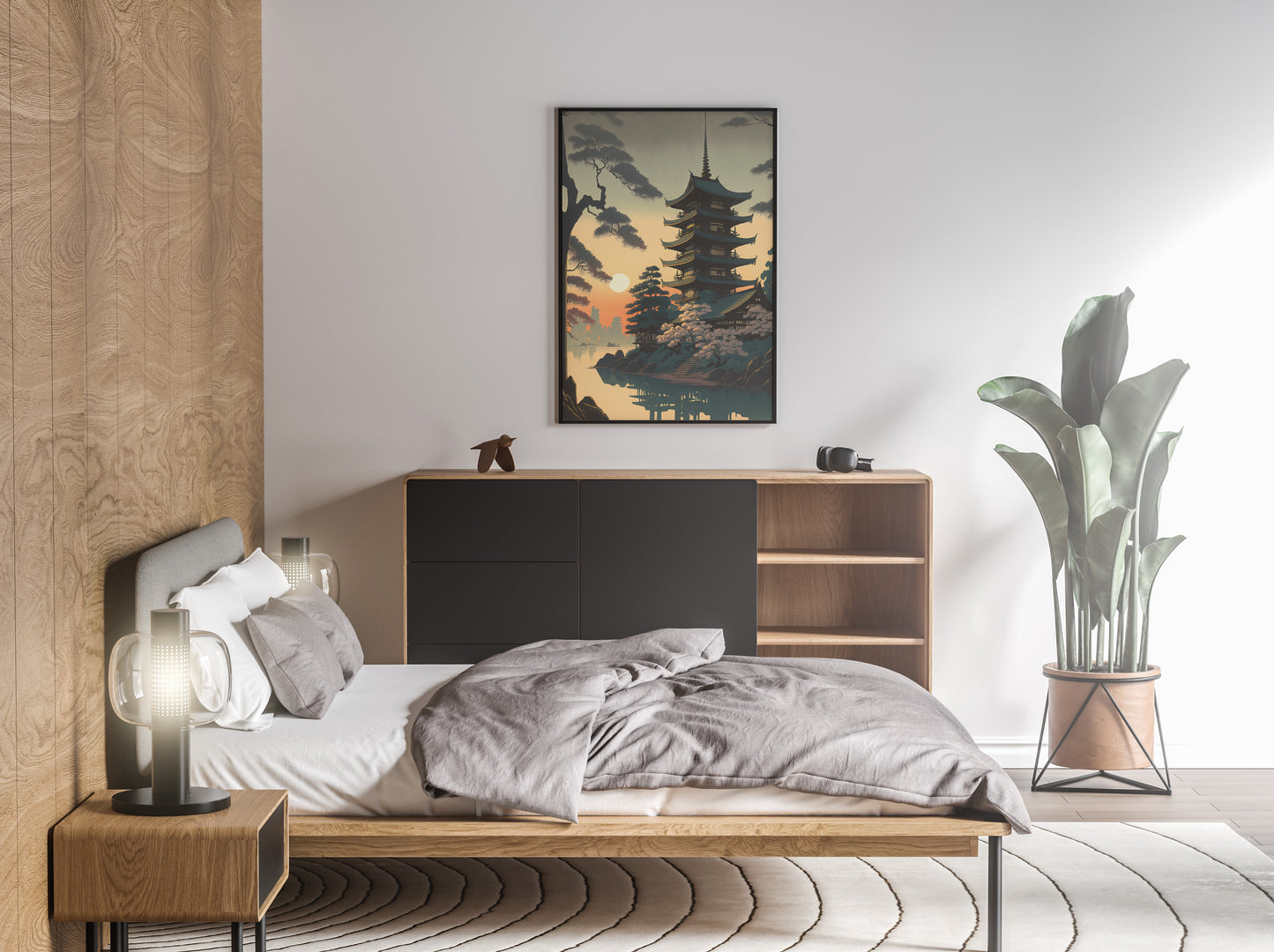 Japanese Temple Sunrise Poster, Japanese Art Style Decoration, Asian Nippon Wall Art, Beautiful Japanese Poster