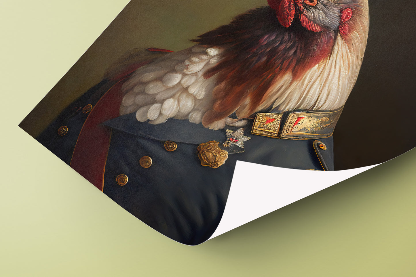Poster de Coq en Uniforme Militaire - Art Animalier pour Décoration Murale - Affiche de Volaille Héroïque à Encadrer