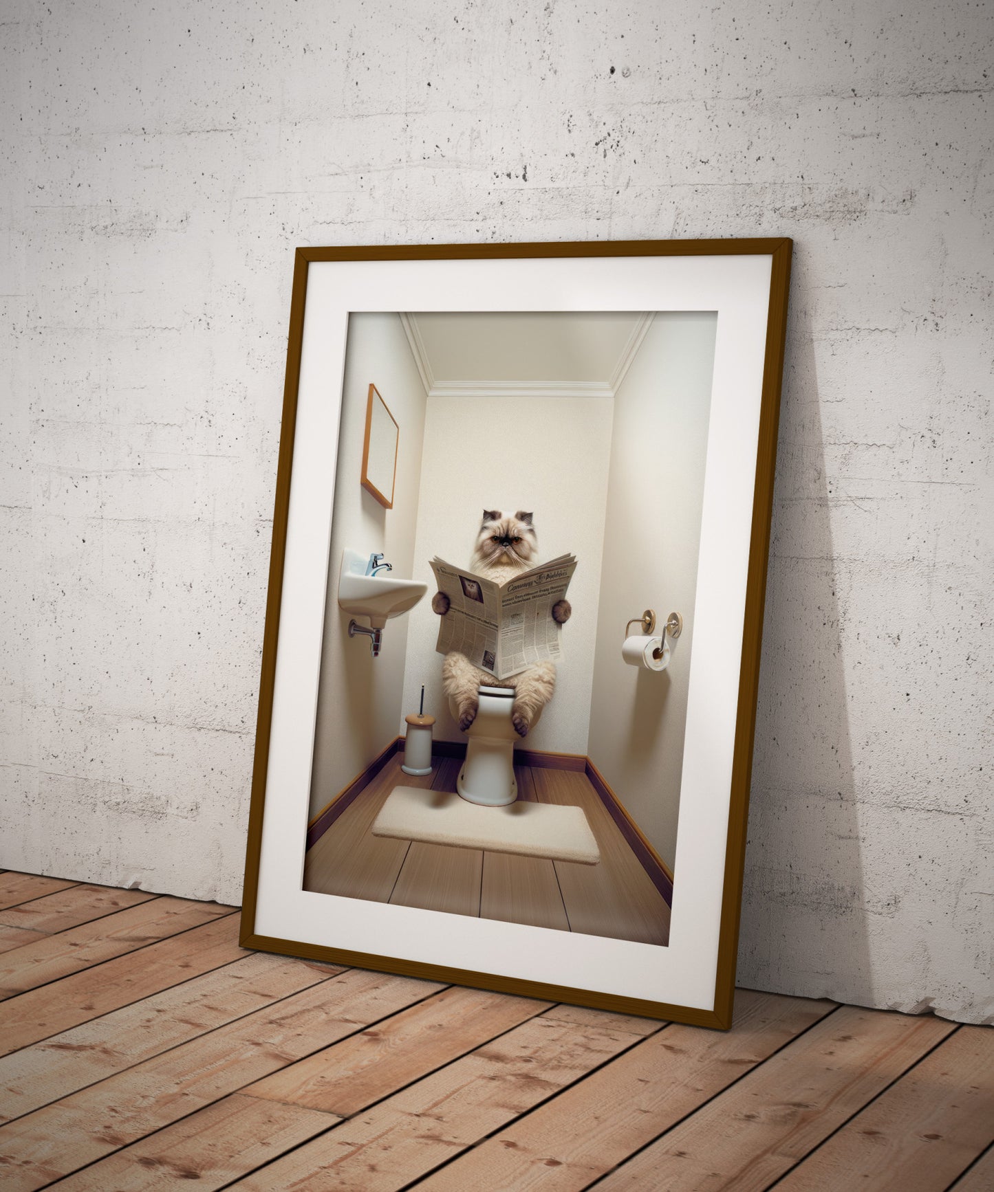 Affiche Murale Chat Persan Seal Point Lisant, Humour Décoration WC & Salle de Bain, Poster Cadeau Amusant Chat