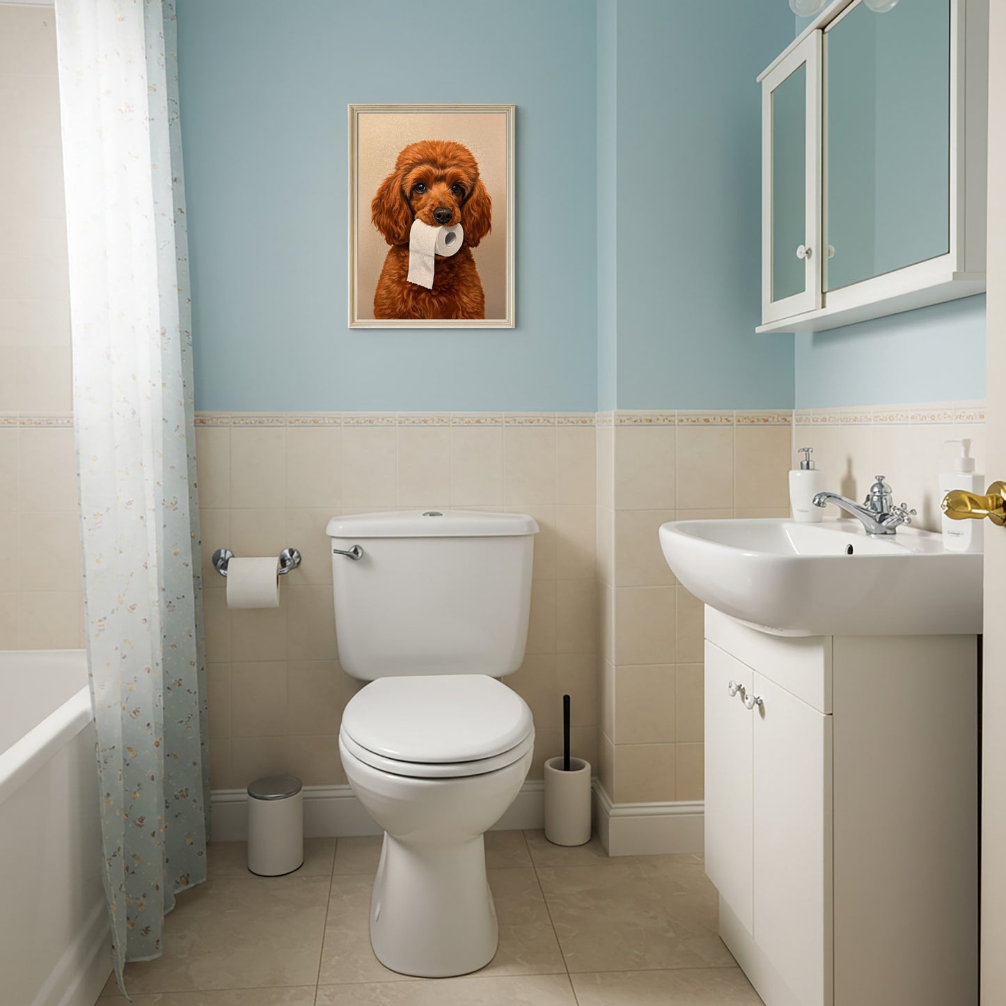 Poster chien caniche marrant pour toilettes – Affiche déco murale WC humoristique, idée cadeau original, encadrée ou non
