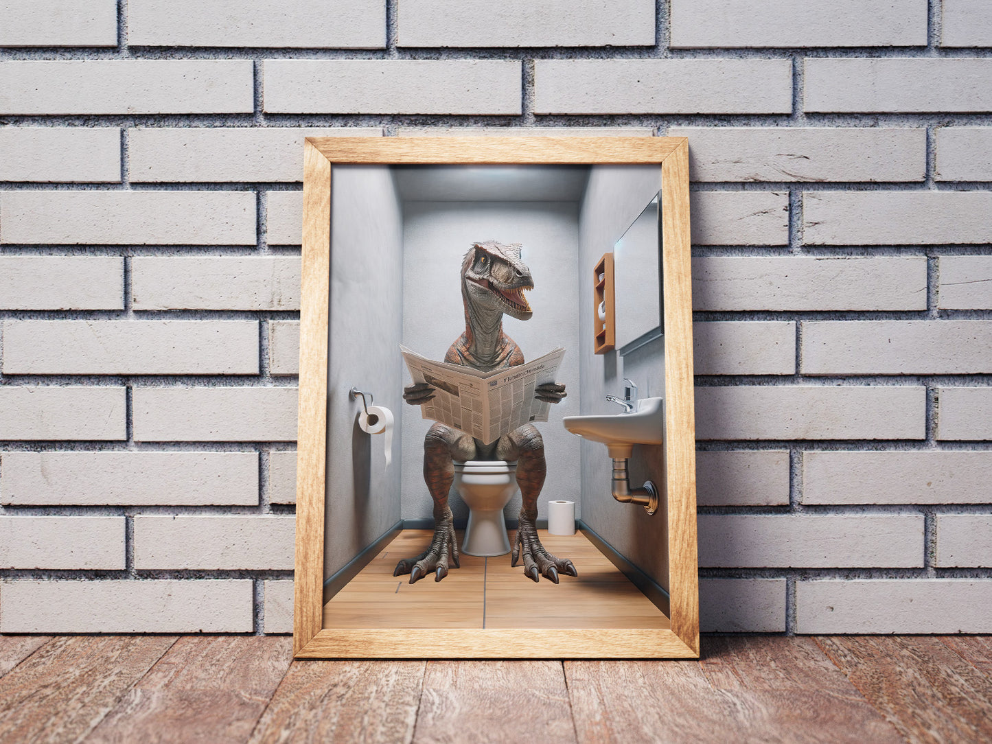 Poster Velociraptor Journal Toilettes, Déco Humour WC, Cadre déco Salle de bain, Affiche Fun Cadeau