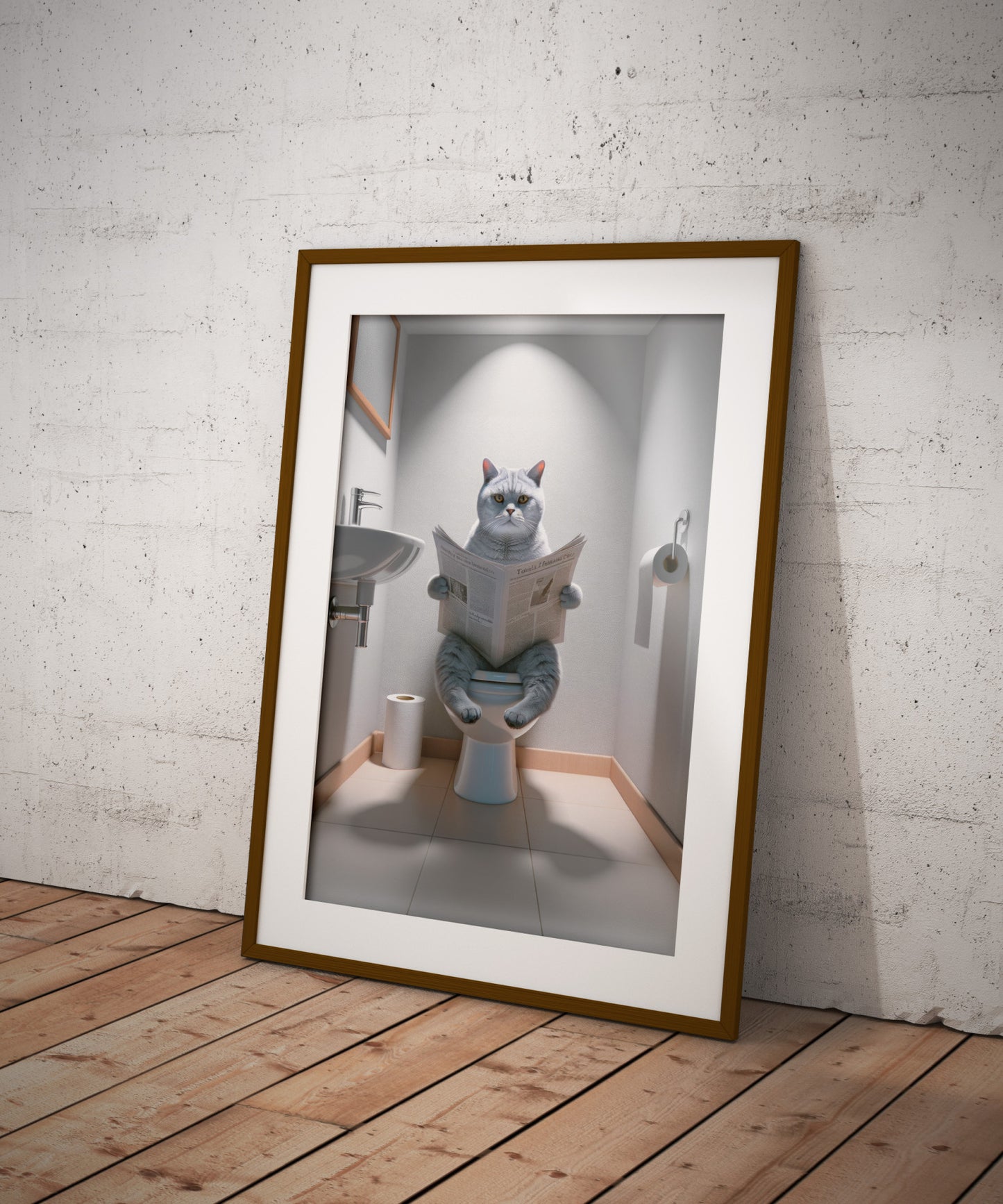 Affiche Murale Humour Chat British Shorthair sur Toilettes - Déco WC et Salle de Bain, Cadeau Original